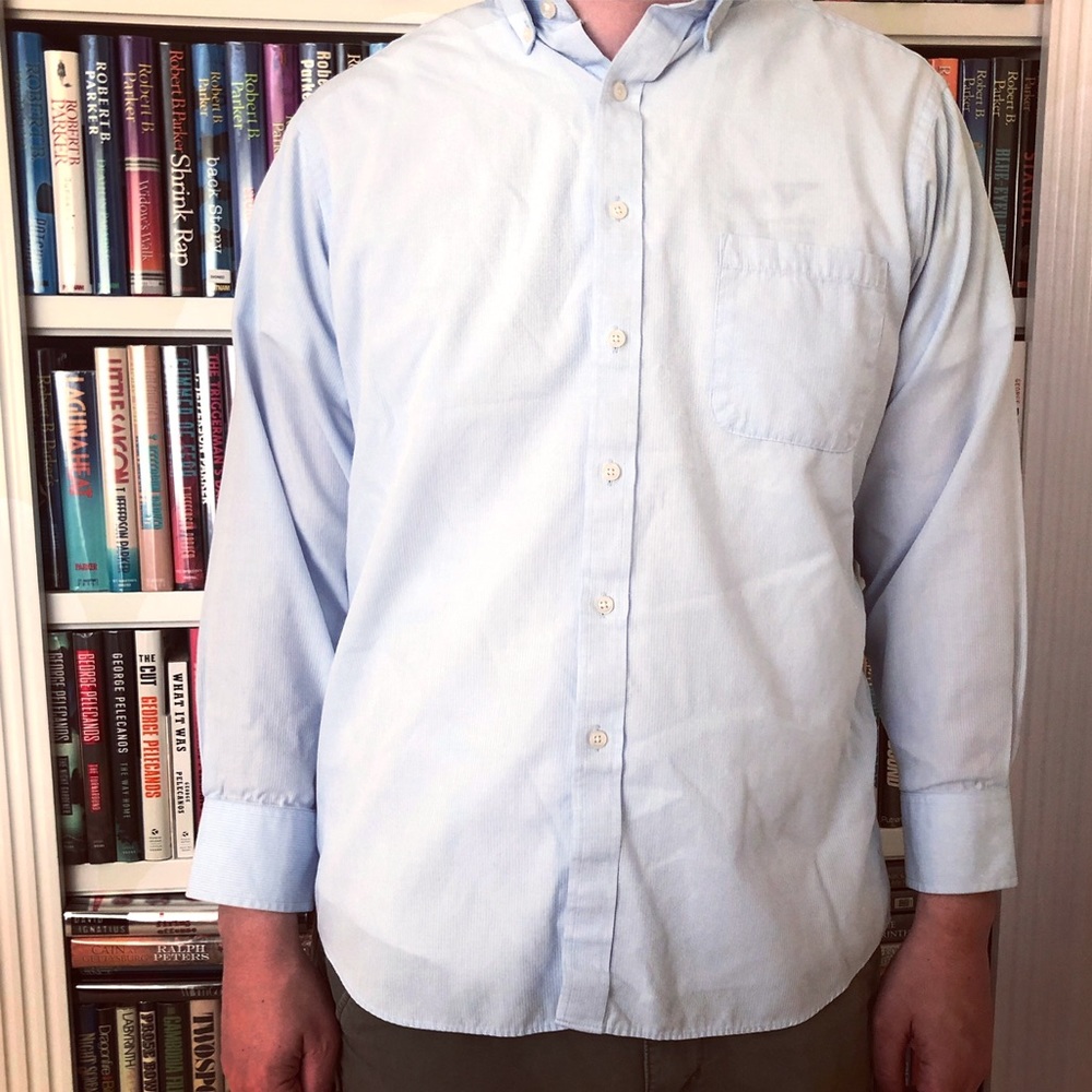 Chaps Blue Stripe Men's Button Up Dress Shirt - Picture 2 of 7